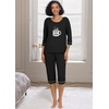 image:imagePrinStory Womens Pajama Sets Capri Pjs Soft Lounge Sets XS4XL  34 Sleeve Top and Capri Pants with Pockets Breathable and Stretchy Fabric 2 Piece Petite Pajamas Soft SleepwearFpblack Coffee Cup