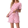 image:imagePrinStory Womens Pajama Sets Cute Pjs Short Sleeve Top Ruffle Shorts  Pajama Sets for Women 2 Piece Lightweight Pj Sets Soft Lounge Set with Pockets Womens SleepwearFppink Bow