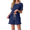 image:imagePrinStory Womens Pajama Sets Cute Pjs Short Sleeve Top Ruffle Shorts  Pajama Sets for Women 2 Piece Lightweight Pj Sets Soft Lounge Set with Pockets Womens SleepwearNavy Blue
