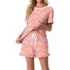 image:imagePrinStory Womens Pajama Sets Cute Pjs Short Sleeve Top Ruffle Shorts  Pajama Sets for Women 2 Piece Lightweight Pj Sets Soft Lounge Set with Pockets Womens SleepwearFppink Sunflower