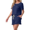 image:imagePrinStory Womens Pajama Sets Cute Pjs Short Sleeve Top Ruffle Shorts  Pajama Sets for Women 2 Piece Lightweight Pj Sets Soft Lounge Set with Pockets Womens SleepwearNavy Blue