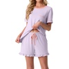 image:imagePrinStory Womens Pajama Sets Cute Pjs Short Sleeve Top Ruffle Shorts  Pajama Sets for Women 2 Piece Lightweight Pj Sets Soft Lounge Set with Pockets Womens SleepwearLight Purple