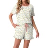 image:imagePrinStory Womens Pajama Sets Cute Pjs Short Sleeve Top Ruffle Shorts  Pajama Sets for Women 2 Piece Lightweight Pj Sets Soft Lounge Set with Pockets Womens SleepwearFpwh Colorful Flower