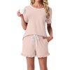 image:imagePrinStory Womens Pajama Sets Cute Pjs Short Sleeve Top Ruffle Shorts  Pajama Sets for Women 2 Piece Lightweight Pj Sets Soft Lounge Set with Pockets Womens SleepwearTender Pink