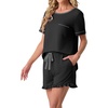 image:imagePrinStory Womens Pajama Sets Cute Pjs Short Sleeve Top Ruffle Shorts  Pajama Sets for Women 2 Piece Lightweight Pj Sets Soft Lounge Set with Pockets Womens SleepwearBlack