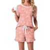 image:imagePrinStory Womens Pajama Sets Cute Pjs Short Sleeve Top Ruffle Shorts  Pajama Sets for Women 2 Piece Lightweight Pj Sets Soft Lounge Set with Pockets Womens SleepwearFppink Sunflower
