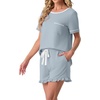 image:imagePrinStory Womens Pajama Sets Cute Pjs Short Sleeve Top Ruffle Shorts  Pajama Sets for Women 2 Piece Lightweight Pj Sets Soft Lounge Set with Pockets Womens SleepwearGray Blue