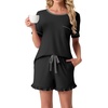image:imagePrinStory Womens Pajama Sets Cute Pjs Short Sleeve Top Ruffle Shorts  Pajama Sets for Women 2 Piece Lightweight Pj Sets Soft Lounge Set with Pockets Womens SleepwearBlack
