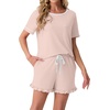 image:imagePrinStory Womens Pajama Sets Cute Pjs Short Sleeve Top Ruffle Shorts  Pajama Sets for Women 2 Piece Lightweight Pj Sets Soft Lounge Set with Pockets Womens SleepwearTender Pink