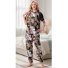 image:imagePrinStory Womens Pajama Sets Raglan Short Sleeve Pjs 2 Piece Lounge Set  Soft Pj Sets with Pockets Lightweight SleepwearCrew Neck Loungewear with Binding Elastic Ankle Cuffs Pj PantsFpbig Leaf Pink