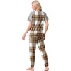 image:imagePrinStory Womens Pajama Sets Raglan Short Sleeve Pjs 2 Piece Lounge Set  Soft Pj Sets with Pockets Lightweight SleepwearCrew Neck Loungewear with Binding Elastic Ankle Cuffs Pj PantsFpbrown White Plaid
