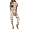 image:imagePrinStory Womens Pajama Sets Raglan Short Sleeve Pjs 2 Piece Lounge Set  Soft Pj Sets with Pockets Lightweight SleepwearCrew Neck Loungewear with Binding Elastic Ankle Cuffs Pj PantsFpgray Brown Plaid