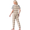 image:imagePrinStory Womens Pajama Sets Raglan Short Sleeve Pjs 2 Piece Lounge Set  Soft Pj Sets with Pockets Lightweight SleepwearCrew Neck Loungewear with Binding Elastic Ankle Cuffs Pj PantsFpgray Brown Plaid
