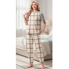 image:imagePrinStory Womens Pajama Sets Raglan Short Sleeve Pjs 2 Piece Lounge Set  Soft Pj Sets with Pockets Lightweight SleepwearCrew Neck Loungewear with Binding Elastic Ankle Cuffs Pj PantsFpgray Brown Plaid
