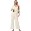 image:imagePrinStory Womens Pajama Sets Short Sleeve Soft Pjs S3XL  2 Piece VNeck Pj Sets for Women with Pockets Comfy Stretchy Pajamas for Sleep Home Travel Maternity NursingBeige Apricot