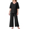 image:imagePrinStory Womens Pajama Sets Short Sleeve Soft Pjs S3XL  2 Piece VNeck Pj Sets for Women with Pockets Comfy Stretchy Pajamas for Sleep Home Travel Maternity NursingBlack