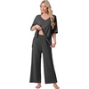 image:imagePrinStory Womens Pajama Sets Short Sleeve Soft Pjs S3XL  2 Piece VNeck Pj Sets for Women with Pockets Comfy Stretchy Pajamas for Sleep Home Travel Maternity NursingDark Gray
