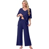 image:imagePrinStory Womens Pajama Sets Short Sleeve Soft Pjs S3XL  2 Piece VNeck Pj Sets for Women with Pockets Comfy Stretchy Pajamas for Sleep Home Travel Maternity NursingNavy Blue