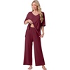 image:imagePrinStory Womens Pajama Sets Short Sleeve Soft Pjs S3XL  2 Piece VNeck Pj Sets for Women with Pockets Comfy Stretchy Pajamas for Sleep Home Travel Maternity NursingWine Red
