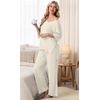 image:imagePrinStory Womens Pajama Sets Short Sleeve Soft Pjs S3XL  2 Piece VNeck Pj Sets for Women with Pockets Comfy Stretchy Pajamas for Sleep Home Travel Maternity NursingBeige Apricot