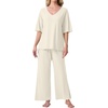 image:imagePrinStory Womens Pajama Sets Short Sleeve Soft Pjs S3XL  2 Piece VNeck Pj Sets for Women with Pockets Comfy Stretchy Pajamas for Sleep Home Travel Maternity NursingBeige Apricot