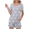 image:imagePrinStory Womens Pajama Sets Soft Pjs Set Lounge Set with Pockets S2XL  Short Sleeve Top and Shorts Set Breathable and Stretchy Fabric Ruffle ShortsSummer SleepwearPink Star