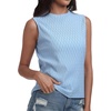 image:imagePrinStory Womens Sleeveless Textured Slim Tops Crewneck Knit Solid Summer Casual Shirts Pullover Tank Tops for WomenMw Light Blue