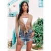 image:imagePrinStory Womens Tie Front Shrug 34 Sleeve Bolero Cardigan Lightweight Summer Casual Short Shawl Top S4XL18 Mocha Brown