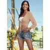 image:imagePrinStory Womens Tie Front Shrug 34 Sleeve Bolero Cardigan Lightweight Summer Casual Short Shawl Top S4XL18 Mocha Brown