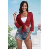 image:imagePrinStory Womens Tie Front Shrug 34 Sleeve Bolero Cardigan Lightweight Summer Casual Short Shawl Top S4XL22 Red