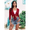 image:imagePrinStory Womens Tie Front Shrug 34 Sleeve Bolero Cardigan Lightweight Summer Casual Short Shawl Top S4XL22 Red