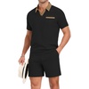 image:imagePrinStory Mens 2 Piece Polo Shirt and Shorts Set Waffle Suits S2XL  Summer Casual Outfits with Pockets Track Suits for Vacation Beach Travel StreetwearBlack