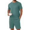 image:imagePrinStory Mens Pajamas Set Summer Short Sleeve Pjs Set S3XL  Summer Shorts Set with Pockets Lightweight Comfy Breathable Sleepwear for Sleep Home Workout Vacation HolidayLight Haze Blue