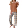 image:imagePrinStory Pajamas for Women Set Soft Pjs 2 Piece Pajama Sets XS4XL  Pj Set Short Sleeve Top and Pant with Pockets Lounge SetBreathable and Stretchy FabricSoft SleepwearGray White Plaid