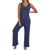 image:imagePrinStory Womens Pajama Sets 2 Piece Comfy Pjs Lounge Set S3XL  Sleeveless Tops and Pants with Pockets Pajamas Lightweight Summer Pj Soft SleepwearBreathable and Stretchy FabricNavy Blue