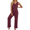 image:imagePrinStory Womens Pajama Sets 2 Piece Comfy Pjs Lounge Set S3XL  Sleeveless Tops and Pants with Pockets Pajamas Lightweight Summer Pj Soft SleepwearBreathable and Stretchy FabricWine Red