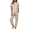 image:imagePrinStory Womens Pajama Sets Raglan Short Sleeve Pjs 2 Piece Lounge Set  Soft Pj Sets with Pockets Lightweight SleepwearCrew Neck Loungewear with Binding Elastic Ankle Cuffs Pj PantsFpgray Brown Plaid