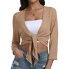 image:imagePrinStory Womens Tie Front Shrug 34 Sleeve Bolero Cardigan Lightweight Summer Casual Short Shawl Top S4XL18 Mocha Brown