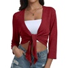 image:imagePrinStory Womens Tie Front Shrug 34 Sleeve Bolero Cardigan Lightweight Summer Casual Short Shawl Top S4XL22 Red