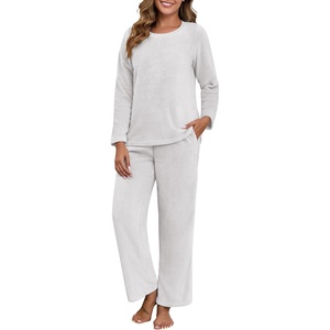 image:imagePrinStory Flannel Pajamas for Women Set Winter Fleece Pjs Sets S2XL  Fluffy Pajama Set with Pockets Warm Flannel Fabric 2 Piece Lounge Sets Soft SleepwearLight Gray