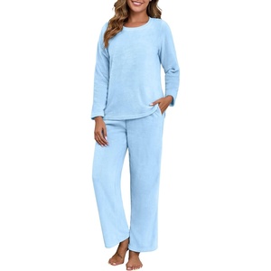 image:imagePrinStory Flannel Pajamas for Women Set Winter Fleece Pjs Sets S2XL  Fluffy Pajama Set with Pockets Warm Flannel Fabric 2 Piece Lounge Sets Soft SleepwearBlue