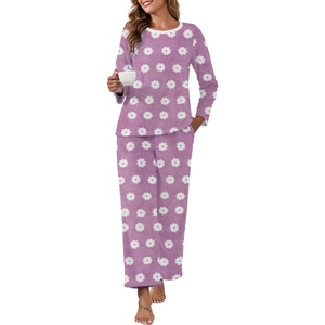 image:imagePrinStory Flannel Pajamas for Women Set Winter Fleece Pjs Sets S2XL  Fluffy Pajama Set with Pockets Warm Flannel Fabric 2 Piece Lounge Sets Soft SleepwearFppurple White Flower