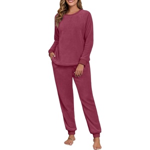 image:imagePrinStory Flannel Pajamas for Women Winter Pajama Set S2XL  2 Piece Pjs Sets with Pockets Warm Soft Fluffy Lounge Set Pj Set for Home Sleep Daliy Party Travel VacationWine Red