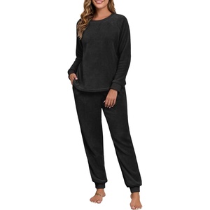 image:imagePrinStory Flannel Pajamas for Women Winter Pajama Set S2XL  2 Piece Pjs Sets with Pockets Warm Soft Fluffy Lounge Set Pj Set for Home Sleep Daliy Party Travel VacationBlack