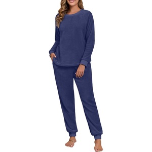 image:imagePrinStory Flannel Pajamas for Women Winter Pajama Set S2XL  2 Piece Pjs Sets with Pockets Warm Soft Fluffy Lounge Set Pj Set for Home Sleep Daliy Party Travel VacationNavy Blue