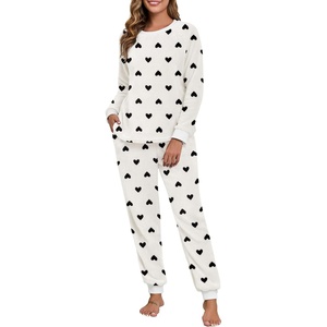 image:imagePrinStory Flannel Pajamas for Women Winter Pajama Set S2XL  2 Piece Pjs Sets with Pockets Warm Soft Fluffy Lounge Set Pj Set for Home Sleep Daliy Party Travel VacationFpwhite Black Heart