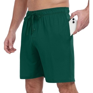 image:imagePrinStory Mens Pajama Shorts Soft Sleep Shorts Pj Bottoms with Pockets  Elastic Waist Drawstring LightweightBreathable and Stretchy Fabric Button FlyDark Green
