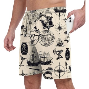 image:imagePrinStory Mens Pajama Shorts Soft Sleep Shorts Pj Bottoms with Pockets  Elastic Waist Drawstring LightweightBreathable and Stretchy Fabric Button FlyFpbeige Pirate Map