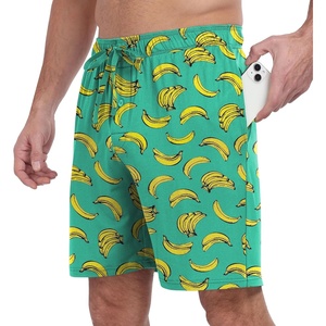 image:imagePrinStory Mens Pajama Shorts Soft Sleep Shorts Pj Bottoms with Pockets  Elastic Waist Drawstring LightweightBreathable and Stretchy Fabric Button FlyFpblue Green Banana