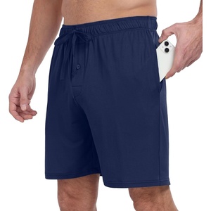 image:imagePrinStory Mens Pajama Shorts Soft Sleep Shorts Pj Bottoms with Pockets  Elastic Waist Drawstring LightweightBreathable and Stretchy Fabric Button FlyNavy Blue